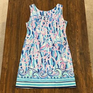 Lilly Pulitzer Sleeveless Nautical Dress Blue Pink Print Size 6